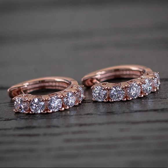 Rose Gold Diamond Hoop Earrings - Picture 1 of 3
